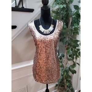 Cato Womens Rose Gold Sequin Front Scoop Neck Sleeveless Tank Top Blouse 22/24W
